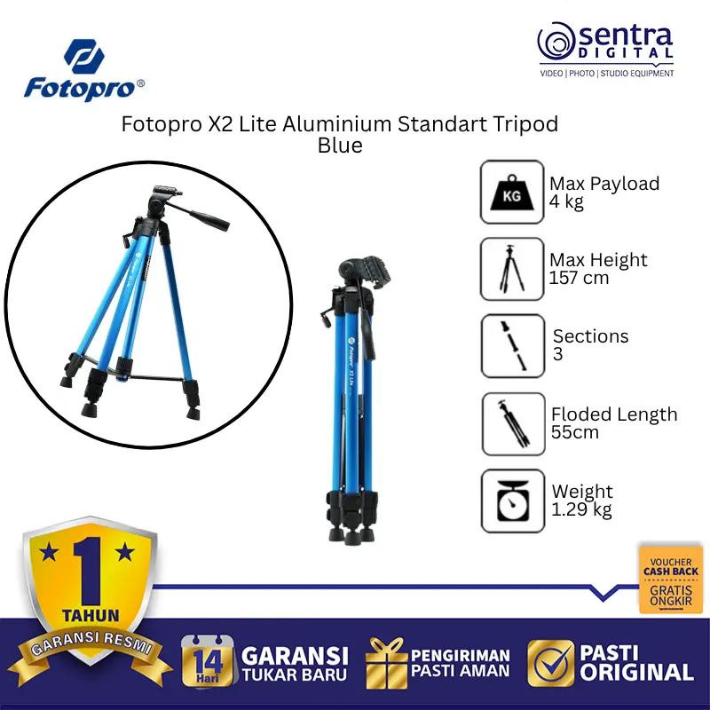 Fotopro X2 Lite Aluminium Standart Tripod Blue