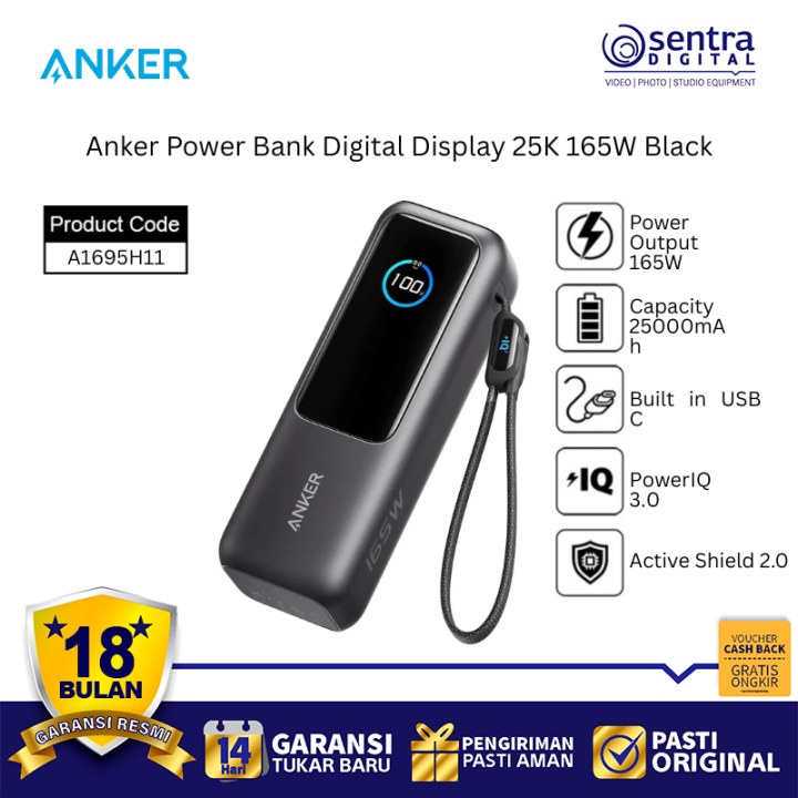 Anker 165W Power Bank 25000mAh A1695H11 Black Super Fast Charging for Phones & Laptops