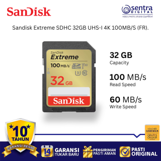 Sandisk Extreme 32GB SDHC Memory Card 100MB/s V30 UHS-I U3 High-Speed for DSLR Mirrorless