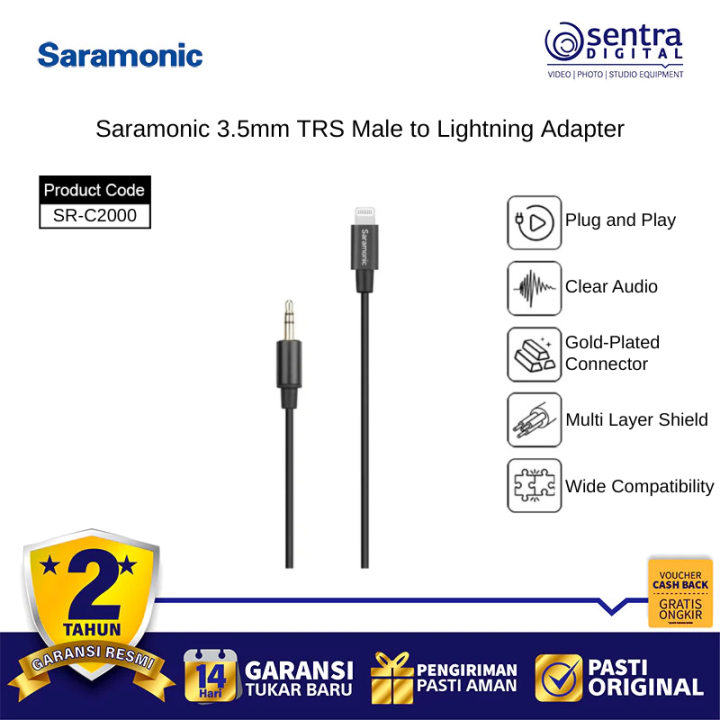 Saramonic SR-C2000 3.5mm to Lightning Cable MFi Certified High-Quality Sound Recording Adapter for iPhone