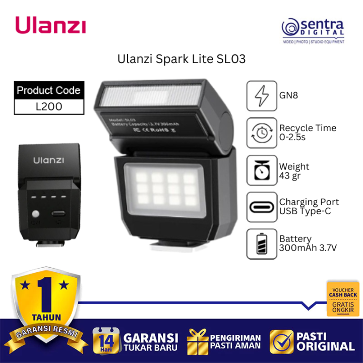 ULANZI Spark Lite SL03 L200 Mini LED Video Light Bi-Color Rechargeable On-Camera Light