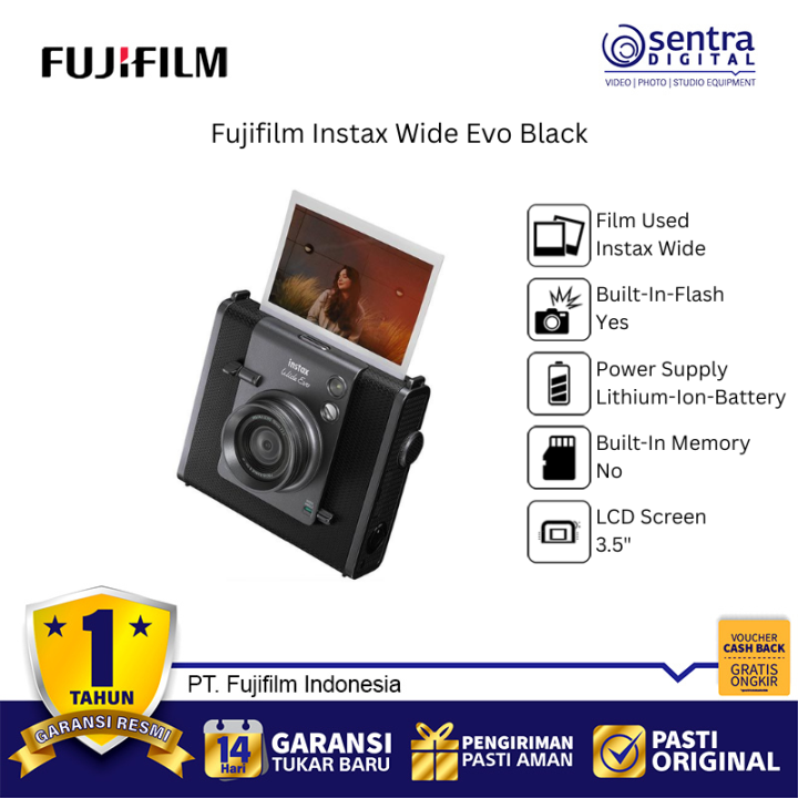 Fujifilm Instax Wide Evo Black Hybrid Instant Digital Camera Wide Format Direct Photo Printing