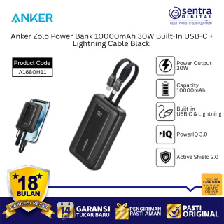 Anker Zolo A1680H11 10000mAh Powerbank 30W Fast Charging Built-In USB-C Lightning Cable for iPhone