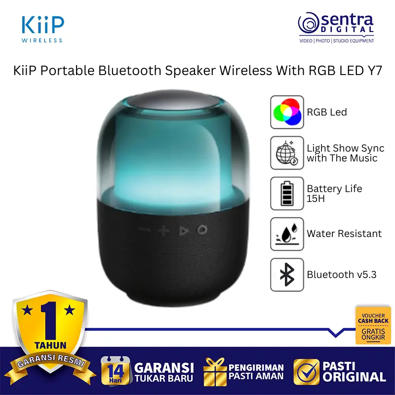 KiiP Bluetooth Speaker Y7 Portable Wireless RGB LED Party Speaker Waterproof Deep Bass