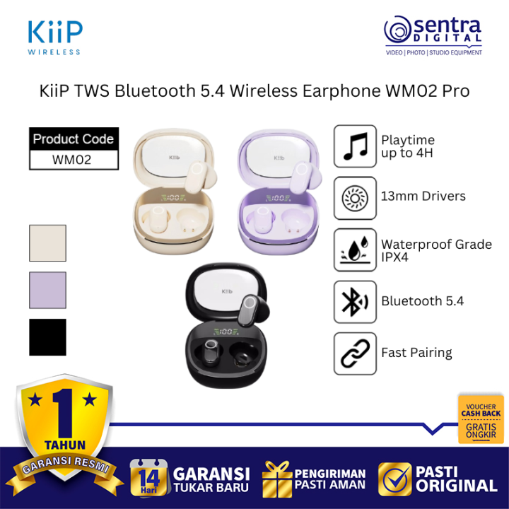 KiiP WM02 Pro TWS Earphones Bluetooth 5.4 Stable Connection Gaming Mode Long Battery Life Touch Control Black