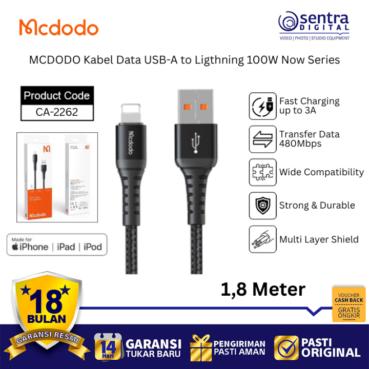 MCDODO USB-A to Lightning Cable CA-2262 Now Series 100W High Speed Data Transfer iPhone Charger Cord
