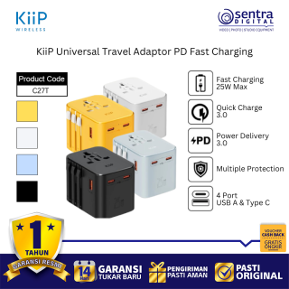 KiiP C27T Universal Travel Adapter 20W PD Fast Charging with Multi-USB Ports International Charger