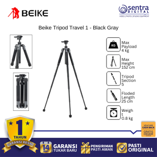 Beike Travel 1 Monopod Tripod with Ball Head Quick Release Plate Black Gray