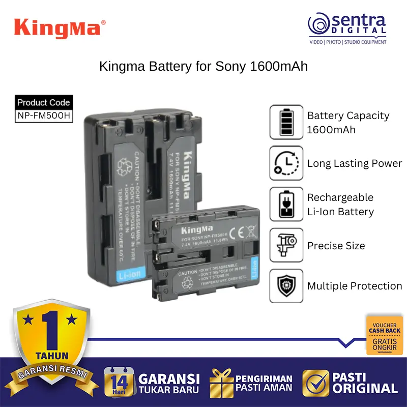 Kingma NP-FM500H Battery 1600mAh for Sony A99 A77 A65 DSLR Camera Charger Battery Replacement