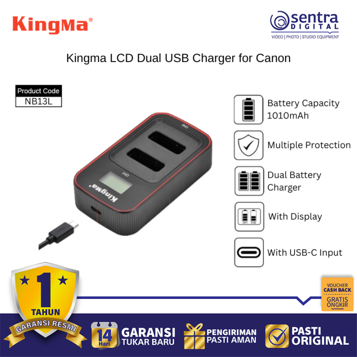 Kingma BM058-NB13L LCD Dual USB Charger for Canon NB13L Portable Universal