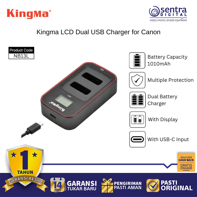 Kingma BM058-NB13L LCD Dual USB Charger for Canon NB13L Portable Universal