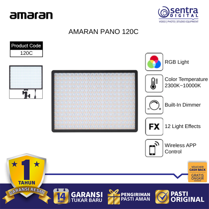 Amaran Pano 120C Full Color LED Video Light Portable Panel Lightweight & Ultra-Slim for Content Creators