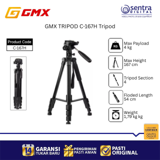 GMX C-167H Video Camera Tripod Lightweight Portable Universal for Travel Vlogging
