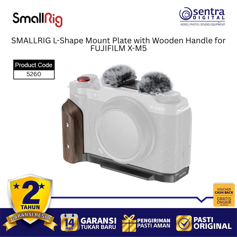 SmallRig 5260 L-Shape Mount Plate with Wooden Handle for FUJIFILM X-M5 (Black)