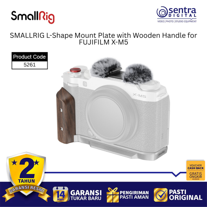 SmallRig 5261 L-Shape Mount Plate with Wooden Handle for FUJIFILM X-M5 - Silver