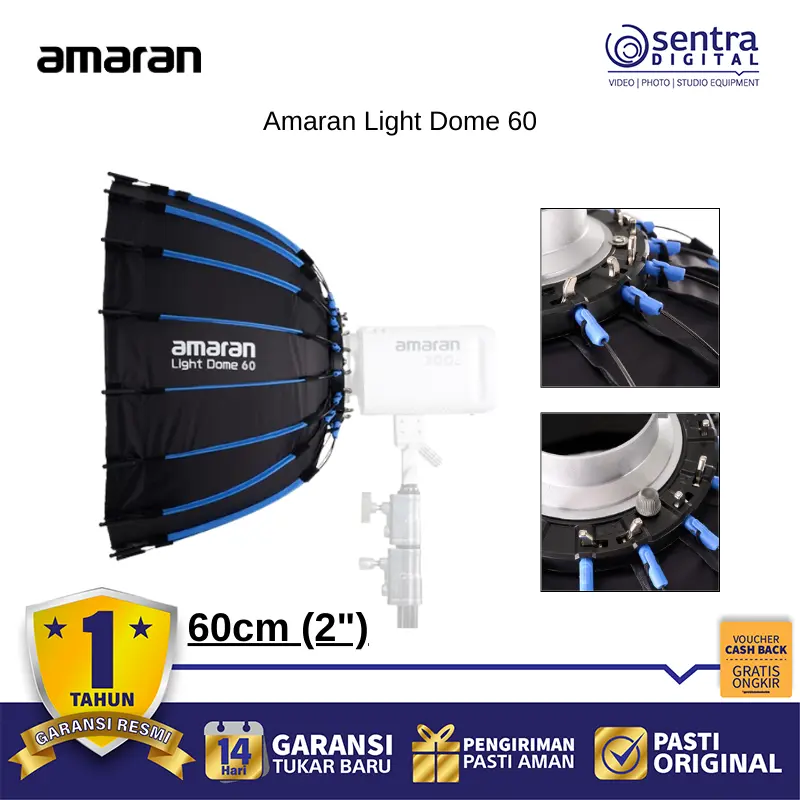 AMARAN Light Dome 60 Mini Circular Softbox Aputure Bowens Mount Honeycomb Grid Included Photography Studio