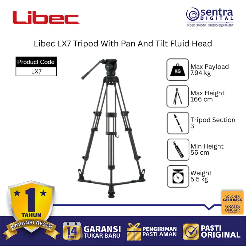 Libec LX7 Tripod With Pan And Tilt Fluid Head