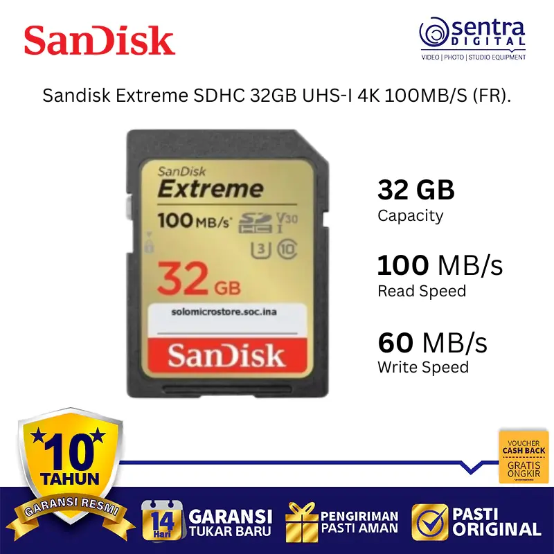 Sandisk Extreme SDHC 32GB UHS-I 4K 100MB/S
