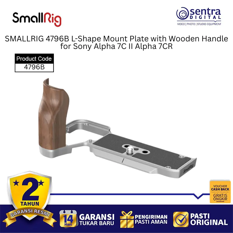 SMALLRIG 4796B L-Shape Mount Plate with Wooden Handle for Sony Alpha 7C II Alpha 7CR