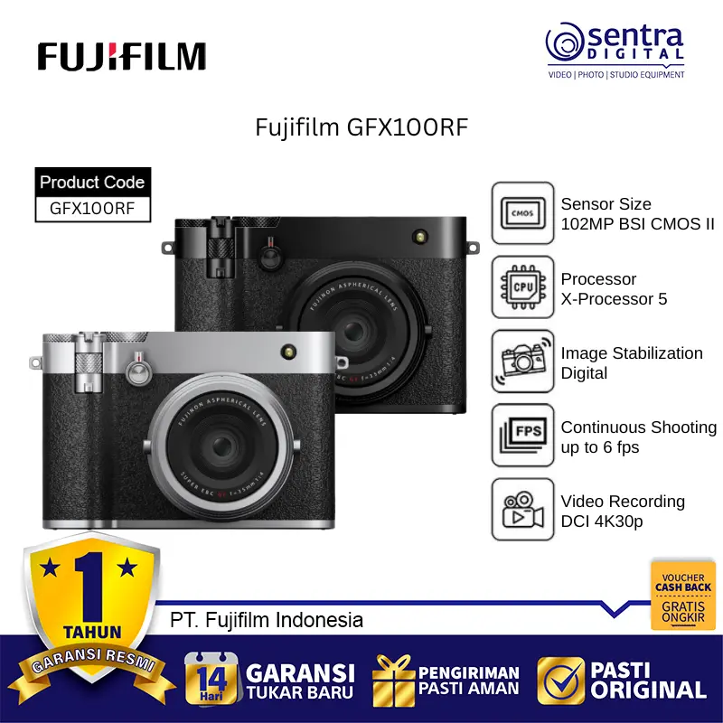 FUJIFILM GFX100RF (Silver) Rangefinder Style Medium Format Mirrorless 102MP 8K Video CMOS II HS Sensor
