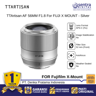 TTArtisan AF 56MM F1.8 For FUJI X MOUNT Silver Lens