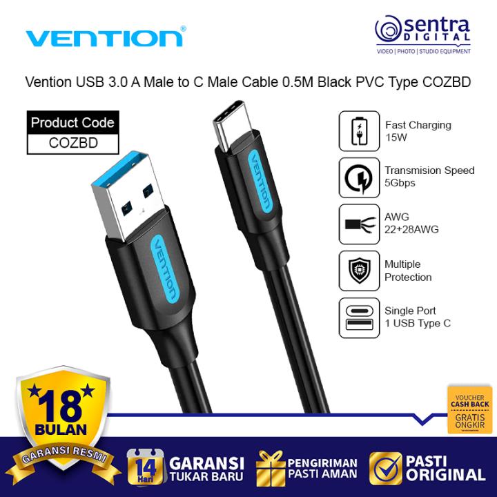 Vention USB 3.0 A Male to C Male Cable 0.5M Black PVC Type COZBD