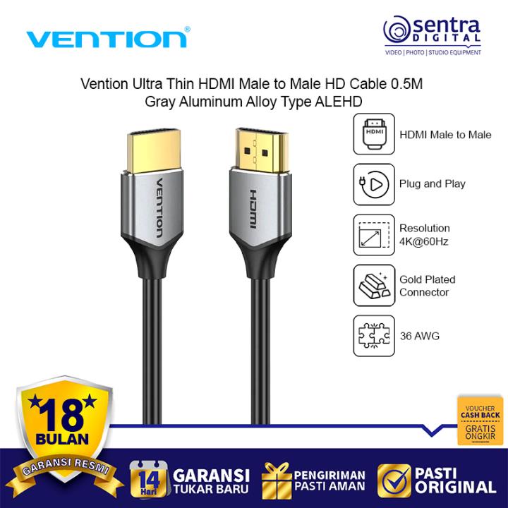 Vention Ultra Thin HDMI Male to Male HD Cable 0.5M Gray Aluminum Alloy Type ALEHD