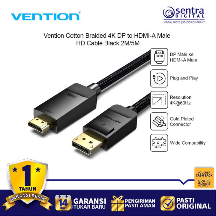 Vention Cotton Braided 4K DP Male to HDMI-A Male HD Cable 2M Black HFKBH