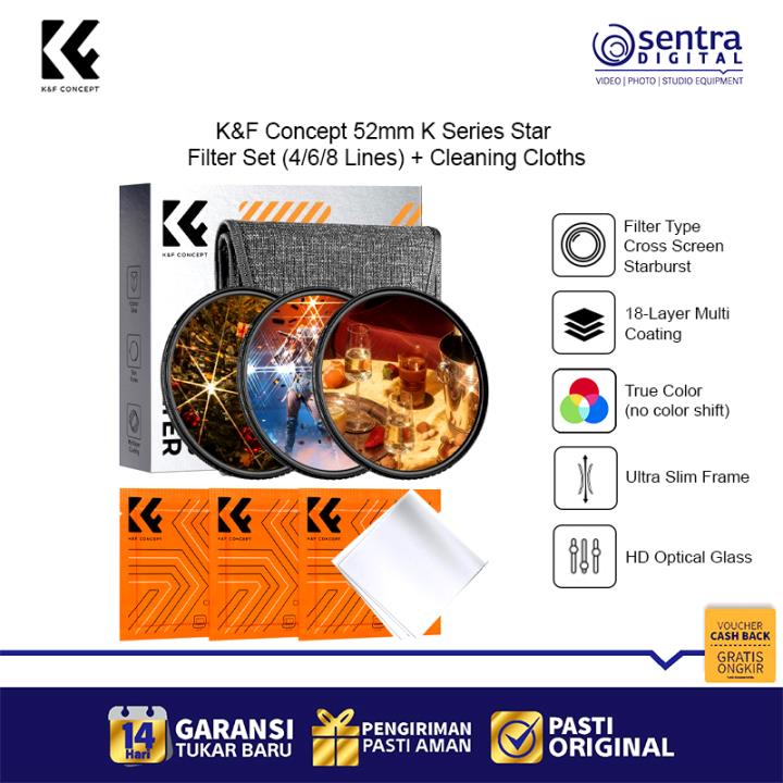 K&F 52mm K series 4-lines star filter-6 lines star filter-8 lines star filter-3pcs cleaning clothes, green coating,18 layes) - SKU.2128V1