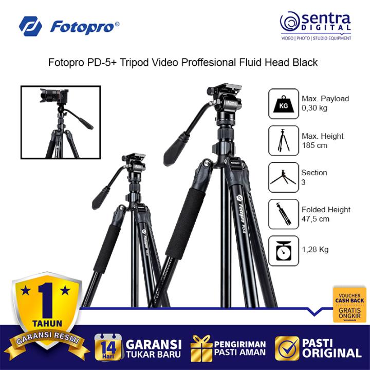 Fotopro PD-5- Tripod Video Proffesional Fluid Head Black