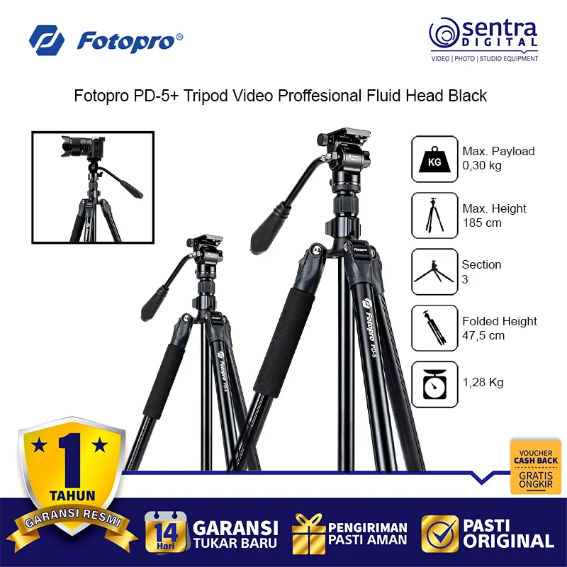 Fotopro PD-5- Tripod Video Proffesional Fluid Head Black