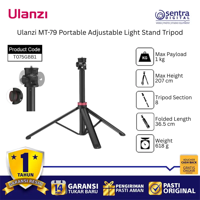 Ulanzi MT-79 Portable Adjustable Light Stand Tripod - T075GBB1