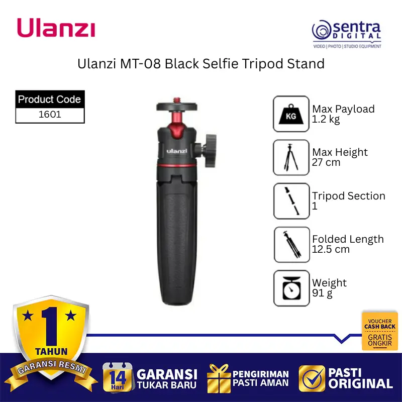 Ulanzi MT-08 Black Selfie Tripod Stand - 1601