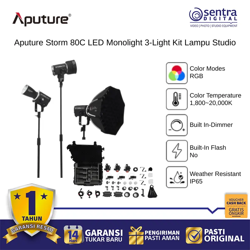 Aputure Storm 80c LED Monolight 3-Light Kit Studio Lamp