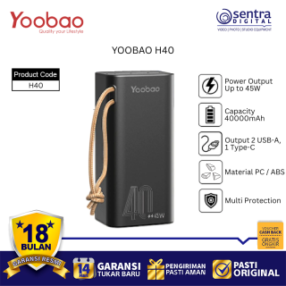 YOOBAO H40 Powerbank 40000mAh LED Display Battery Indicator Safe and Long Lasting Power