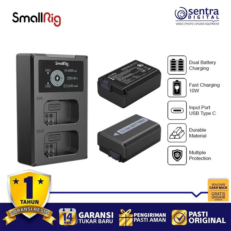 SmallRig NP-FW50 Kit with 2 Batteries and 2-Bay USB Charger For Sony a6000, a6400, and a6100 - 3818