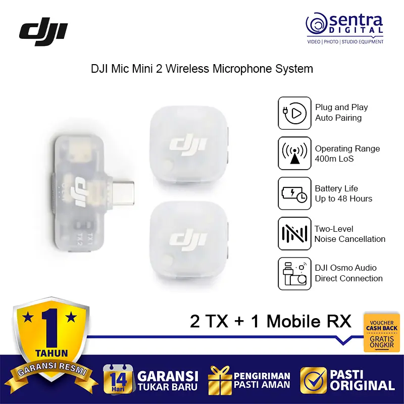 DJI Mic Mini 2 2-Person Compact 2.4 GHz Wireless Microphone System ( 2 TX & 1 Mobile RX with Charging Case )