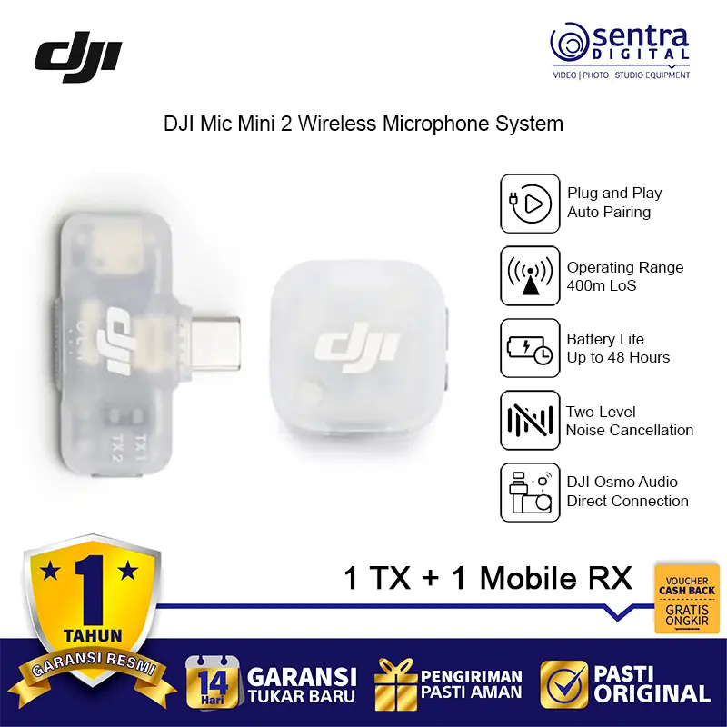 DJI Mic Mini 2 2-Person Compact 2.4 GHz Wireless Microphone System ( 1 TX & 1 Mobile RX with Charging Case )