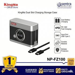 KingMa Dual Slot Charging Storage Power Case BM071-FZ100 for Sony NP-Fz100 2-Slot Battery Charger A7RM3 A7RM4 A7RM5 A7M3 A7M4 A7M5 A7C A7CM2 A7CR ZV-E1 ZV-E10M2 A6700 A6600 FX3 FX2 FX30 with USB Type C