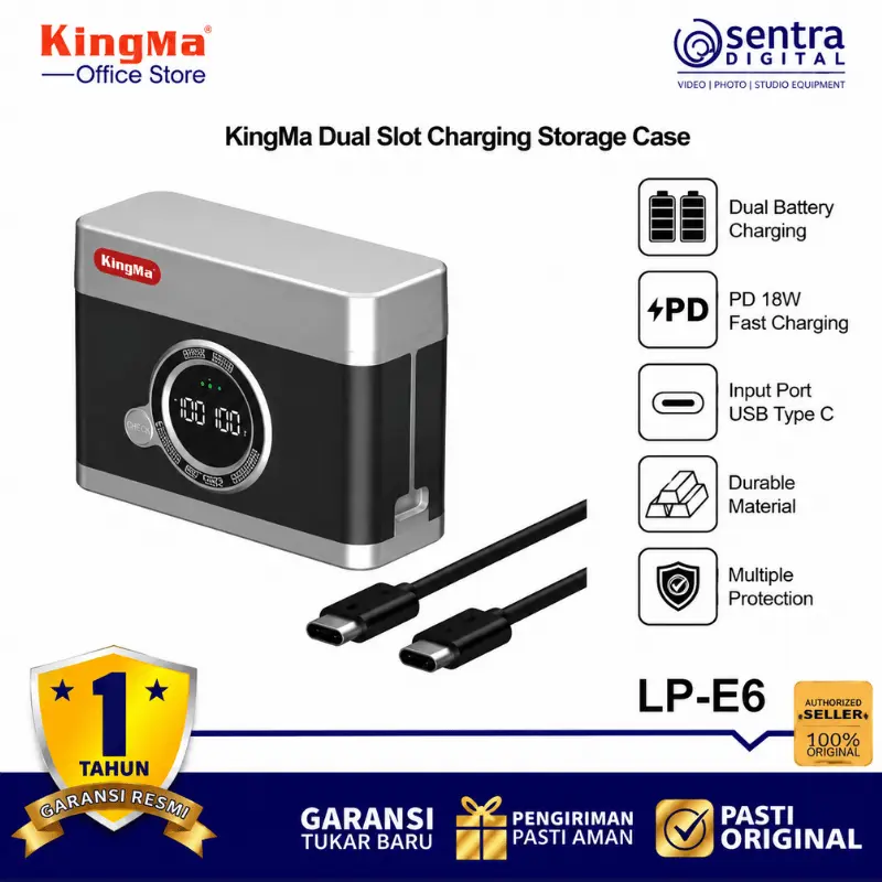 KingMa Dual Slot Charging Storage Power Case BM071-LPE6 for LP-E6NH Canon EOS R5 R6 R R6 II R7 5D II III IV 6D II 7D II 60D 70D 80D 90D Cameras with USB Type C