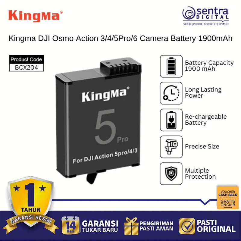Kingma DJI Osmo Action 3/4/5pro/6 Camera Battery 1900mAh - BCX204