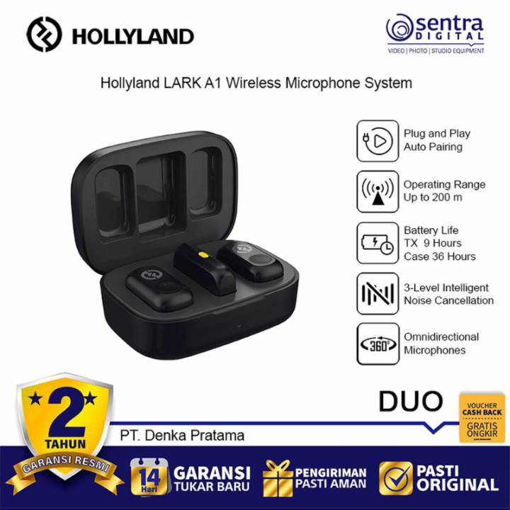 Hollyland LARK A1 Duo 2-Person Wireless Microphone 2.4Ghz System with USB Type C Connectors for Iphone Smartphone