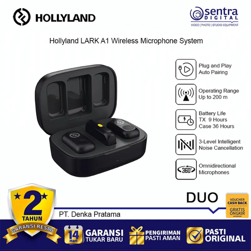Hollyland LARK A1 Duo 2-Person Wireless Microphone 2.4Ghz System with USB Type C Connectors for Iphone Smartphone