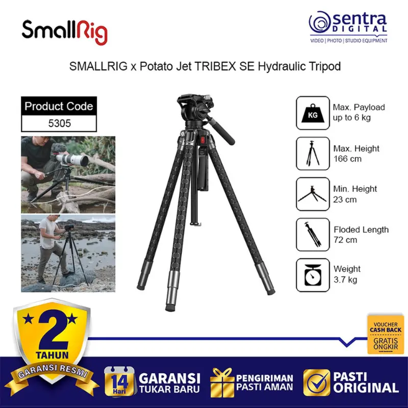 SmallRig X Potato Jet Tribex SE Hydraulic Aluminium Video Tripod with Fluidhead 5305