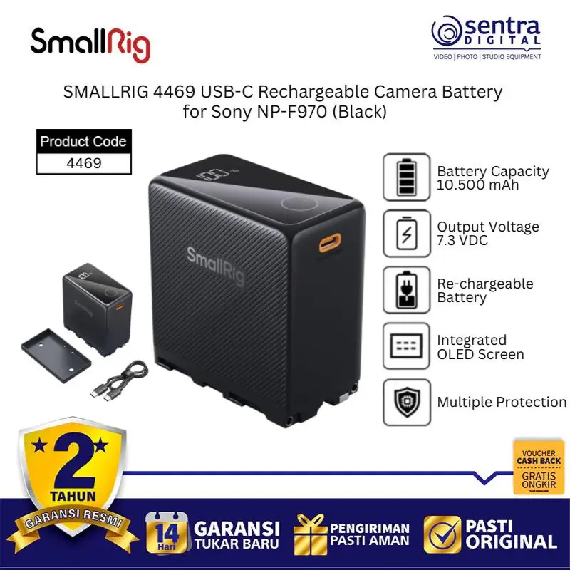 SMALLRIG 4469 USB-C Rechargeable Camera Battery for Sony NP-F970 (Black) X01